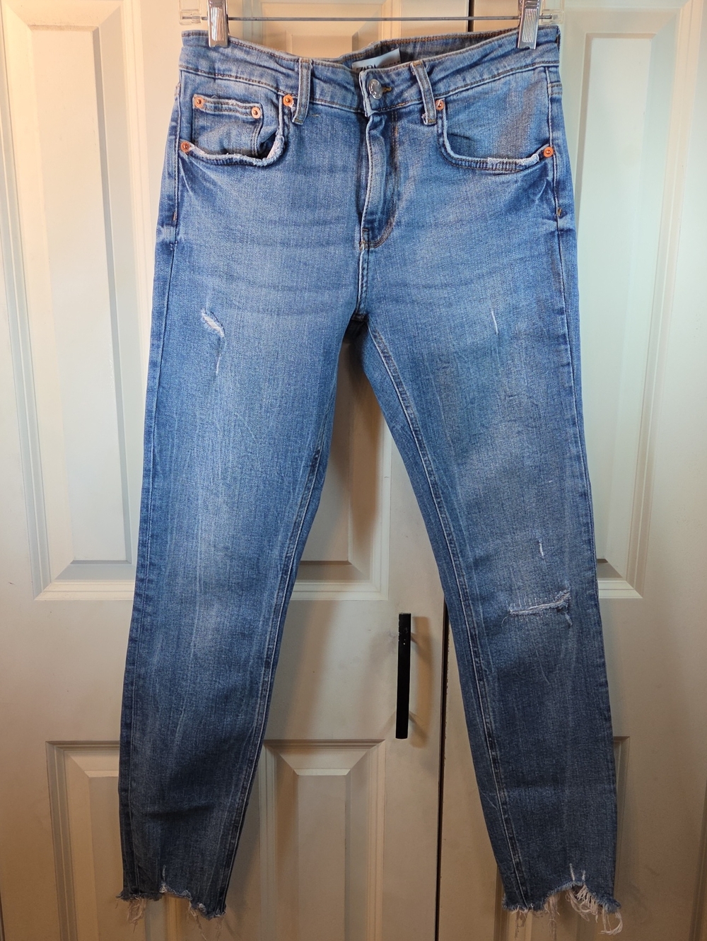 Zara Light Blue Cropped Distressed Jeans